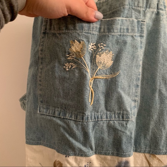 Vintage Linen and Denim Floral Maxi Dress - Picture 2 of 7